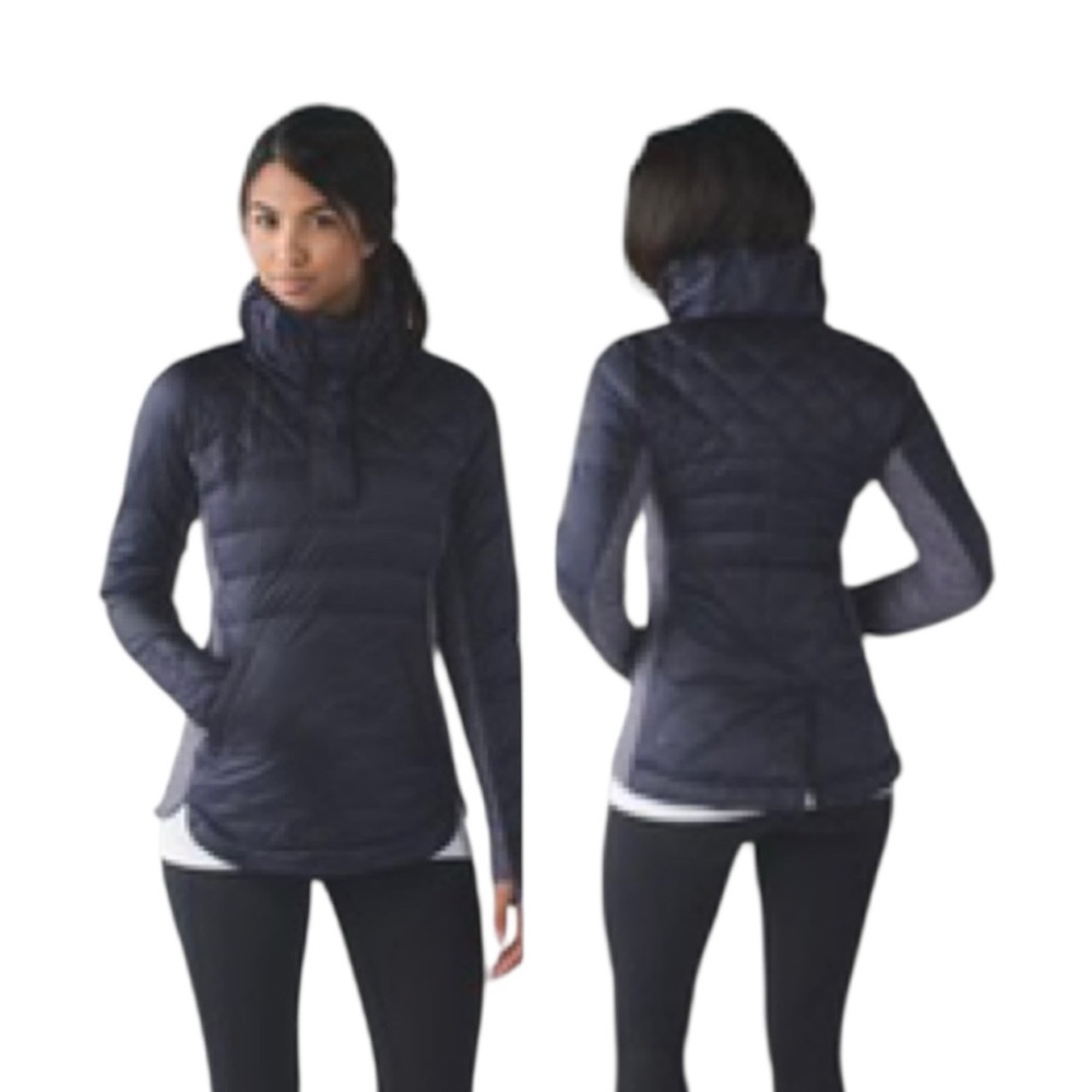 Lululemon DownForA Run Pullover Goose Down Lightweight Pockets Jacket Black Gray